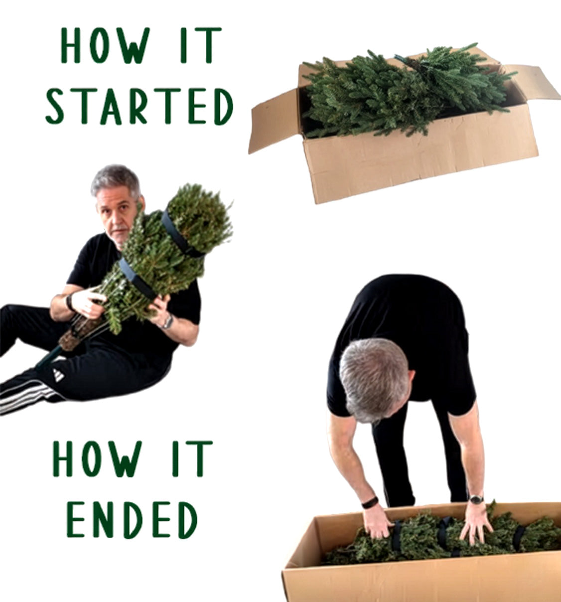 An artificial Christmas tree that no longer fits back in its box